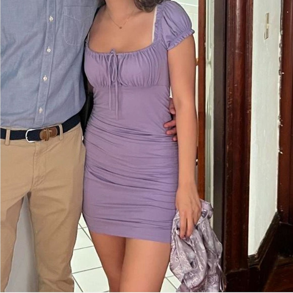 Purple Forever 21 Bodycon Ruched Cap Sleeve Dress (Medium)